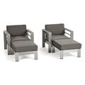 GDF Studio Crested Bay Outdoor Aluminum 4 Piece Club Chair and Ottoman Set with Cushions Silver and Gray