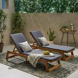 Noble House Maki Outdoor Acacia Wood Chaise Lounge in Teak and Gray (Set of 2)