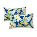 Marlow Blue Floral 19 x 12 in. Outdoor Rectangle Throw Pillow (Set of 2) by Greendale Home Fashions
