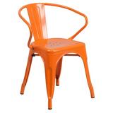 Flash Furniture Commercial Grade Orange Metal Indoor-Outdoor Chair with Arms