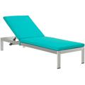 Shore Outdoor Patio Aluminum Chaise with Cushions Silver Turquoise