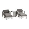 Gannon Outdoor 5 Piece Aluminum Club Chair Chat Set with Ottomans and Side Table Silver and Khaki