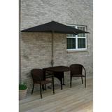 Blue Star Group Terrace Mates Genevieve All-Weather Wicker Java Color Table Set w/ 9 -Wide OFF-THE-WALL BRELLA - Black Sunbrella Canopy