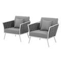 Modern Contemporary Urban Outdoor Patio Balcony Garden Furniture Lounge Chair Armchair Set of Two Fabric Aluminium White Grey Gray