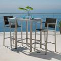 Miller Outdoor 3 Piece Wicker Bar Set with Glass Table Top Grey
