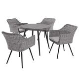 Contemporary Modern Urban Designer Outdoor Patio Balcony Garden Furniture Side Dining Chair and Table Set Fabric Rattan Wicker Aluminum Grey Gray