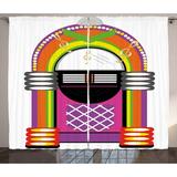 Jukebox Curtains 2 Panels Set Cartoon Vivid Ethnic Design Vintage Music Notes Radio Box Artwork Window Drapes for Living Room Bedroom 108W X 96L Inches Orange Purple and Green by Ambesonne