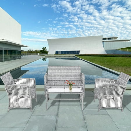 Wicker Patio Conversation Set 4 Pieces PE Rattan Wicker Outdoor Furniture Set Sectional Furniture Set with Soft Cushions & Coffee Table Outdoor Chair Set for Patio Lawn Poolside Courtyard B429