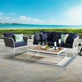 Modway Stance 3 Piece Outdoor Patio Aluminum Sectional Sofa Set in White Navy