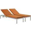 Modern Contemporary Urban Design Outdoor Patio Balcony Chaise Lounge Chair ( Set of 2) Orange Aluminum