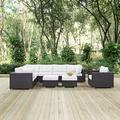 Modway Convene 9 Piece Outdoor Patio Sectional Set in Espresso White