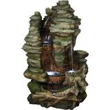 Sunnydaze Flat Rock Summit Large Outdoor Waterfall Fountain with LED Lights - 61 H