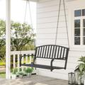 Outsunny 2 Person Front Porch Swing Patio Swing Bench Outdoor Steel Swing Chair with Sturdy Chains for Backyard Deck 528 lb Weight Capacity Black