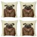 Pug Throw Pillow Cushion Case Pack of 4 Hand Drawn Sketch of Smart Dressed Dog Jacket Shirt Bow Suit Striped Background Modern Accent Double-Sided Print 4 Sizes Brown Pale Brown by Ambesonne