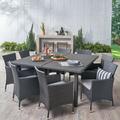 Luca Outdoor 9 Piece Wicker Square Dining Set Grey Silver