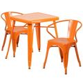 Flash Furniture Commercial Grade 23.75 Square Orange Metal Indoor-Outdoor Table Set with 2 Arm Chairs