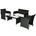 Patiojoy 4 Piece Outdoor Patio Rattan Furniture Set Black Wicker Cushioned Seat For Garden porch Lawn