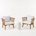 Hilary Outdoor Acacia Wood 2 Seater Club Chairs and Side Table Set Teak and White