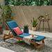 Noble House Maki Outdoor Acacia Wood Chaise Lounge in Teak and Blue