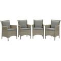 Modway Conduit Outdoor Patio Wicker Rattan Dining Armchair Set of 4 in Light Gray Gray