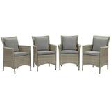 Modway Conduit Outdoor Patio Wicker Rattan Dining Armchair Set of 4 in Light Gray Gray