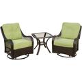 Hanover Orleans 3-Piece Steel Outdoor Patio Chat Set with Brown Wicker Avocado Green Cushions 2 Pillows and Glass Top Square Bistro ORLEANS3PCSW