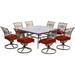 Hanover Traditions 9-Piece Outdoor Dining Set with Square Glass-Top Table and 8 Swivel Rockers