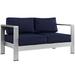 Silver Navy Shore Outdoor Patio Aluminum Loveseat