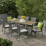 Noble House Villa 9 Piece Wooden Expandable Patio Dining Set in Gray