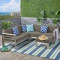 Gannon Outdoor 4 Piece Aluminum Sectional Sofa Set with Coffee Table and Ottman Silver Gray