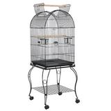 Alden Design Metal Rolling Bird Cage with 2 Feeders and 2 Wooden Perches Black