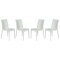 LeisureMod Weave Mace Indoor Outdoor Dining Chair in White Set of 4
