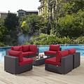 Modway Convene 7 Piece Outdoor Patio Sectional Set in Espresso Red