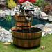 Westcharm 3 Gallons Cascading Water Fountain for Outdoor Outside Patio Yard | Decorative 2-Tier Wood Wine Barrel Fountain with Adjustable Pump | 23 Tall Garden Waterfall Fountain