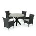 GDF Studio Bellmill Outdoor Wicker and Lightweight Concrete 5 Piece Dining Set with Cushion Gray Black and Light Gray