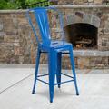 Flash Furniture Commercial Grade 4 Pack 24 High Blue Metal Indoor-Outdoor Counter Height Stool with Removable Back