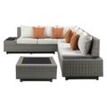ACME Salena 3 Piece Wicker Patio Sectional Set in Beige and Gray