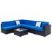 UBesGoo 7PC Sectional Rattan Wicker Patio Sofa Couch Outdoor Wicker Sectional Set Black Wicker and Blue Cushions