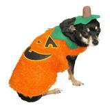 Fuzzy Orange Pumpkin Dog Costume Jack-o-lantern Pet Outfit with Hat M