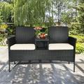 Gymax One piece Rattan Sofa Set Garden Lawn conjoined Cushioned Seat Furniture
