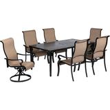 Hanover Brigantine 7-Piece Modern Outdoor Dining Set | 4 Sling Chairs 2 Swivel Rockers | 40 x 70 Cast-Top Table | Weather Rust UV Resistant | Tan | BRIGDN7PCSW-2
