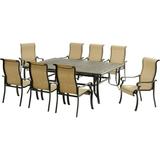 Hanover Brigantine 9-Piece Aluminum Outdoor Dining Set with 8 Sling-Back Chairs and Cast-Top Table