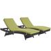 Modern Contemporary Urban Design Outdoor Patio Balcony Chaise Lounge Chair ( Set of 2) Green Rattan