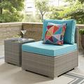 Modway Repose Rattan & Fabric Patio Armless Chair in Light Gray and Turquoise