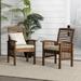 Walker Edison Outdoor Dining Chair - Acacia Wood - Set of 2 - Has Arms - Dark Brown