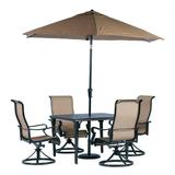 Hanover Brigantine 5-Piece Modern Outdoor Dining Set with 9 Ft. Umbrella | 4 Contoured Swivel Rocker Chairs | 42 Square Cast-Top Table | Weather Rust UV Resistant | Tan/Bronze | BRIGDN5PCSWSQ-SU