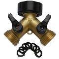 Garden Hose Splitter IPOW Solid Brass 2 Way Hose Connector Hose Spigot Adapter with Easy Grip Dual Valves + 7 Rubber Hose Washers