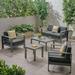 Miller Coral Outdoor 4 Seater Aluminum Chat Set with Side Table Gray and Dark Gray