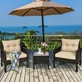 Costway 3PCS Outdoor Rattan Conversation Set Patio Garden Furniture Cushioned Sofa Chair