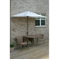 Blue Star Group Terrace Mates Adena All-Weather Wicker Coffee Color Table Set w/ 9 -Wide OFF-THE-WALL BRELLA - Natural Sunbrella Canopy